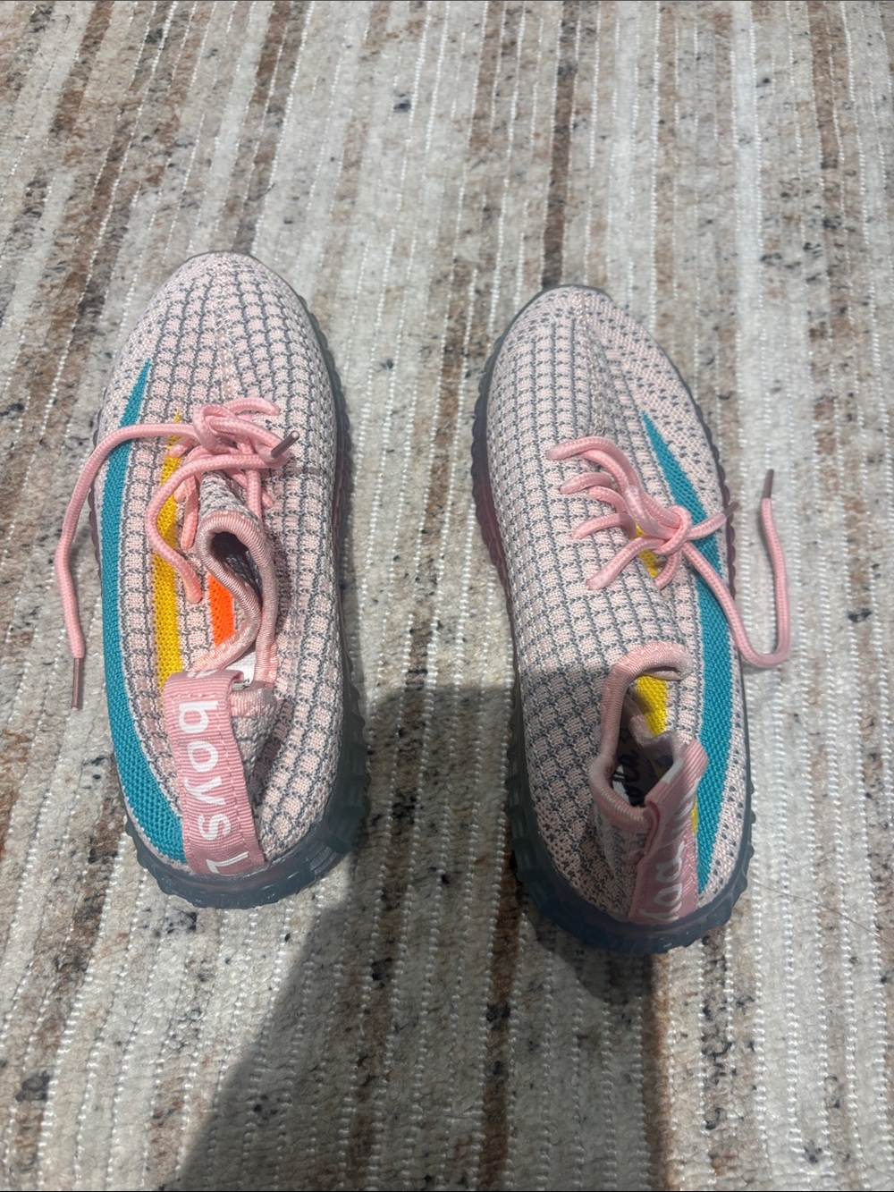 Lola + The Boys Pink Knit Sneakers with Teal & Yellow Stripes